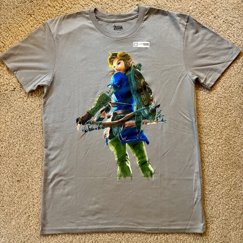 BRAND NEW ZELDA BREATH OF THE WILD L Gray Graphic Tee - Shirt Link W Bow & Arrow